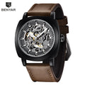 BENYAR Reloj Automático Hombre Esqueleto Esfera Lujo Mecánico Correa de Cuero 44mm Impermeable 30M Reloj Deportivo Elegante Negocios Regalo Hombre