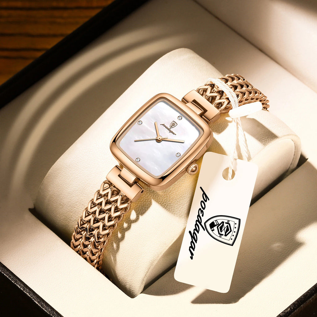 Reloj elegante cuadrado POEDAGAR para mujer, resistente al agua, de acero inoxidable, reloj de lujo para mujer, exquisito reloj de pulsera de cuarzo para dama.