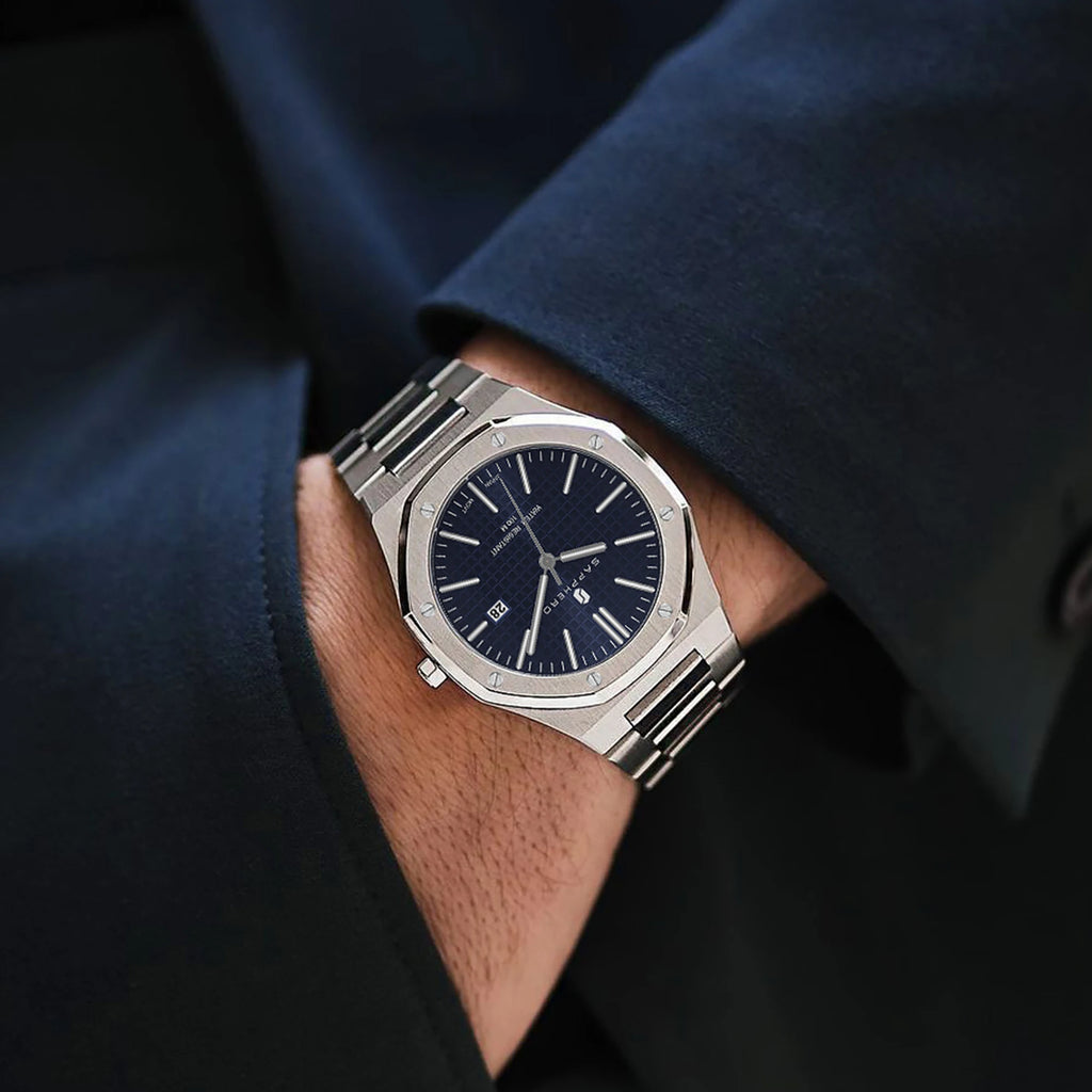 SAPPHERO Reloj analógico hombre, acero inoxidable movimiento cuarzo alta precisión, visualización fecha, impermeable 50M, estilo negocio casual, resistente arañazos duradero, regalo ideal cumpleaños fiesta uso diario l