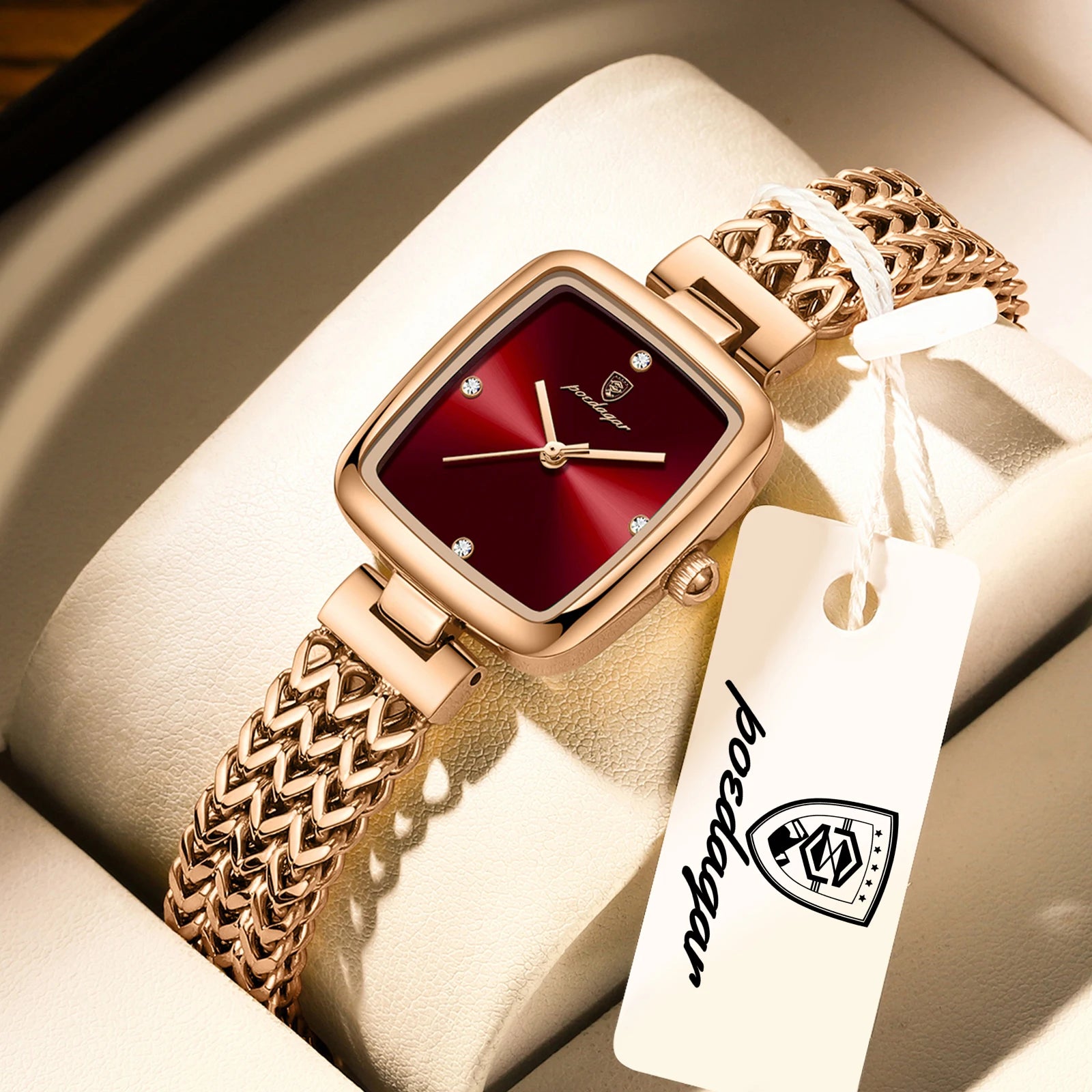 Reloj elegante cuadrado POEDAGAR para mujer, resistente al agua, de acero inoxidable, reloj de lujo para mujer, exquisito reloj de pulsera de cuarzo para dama.