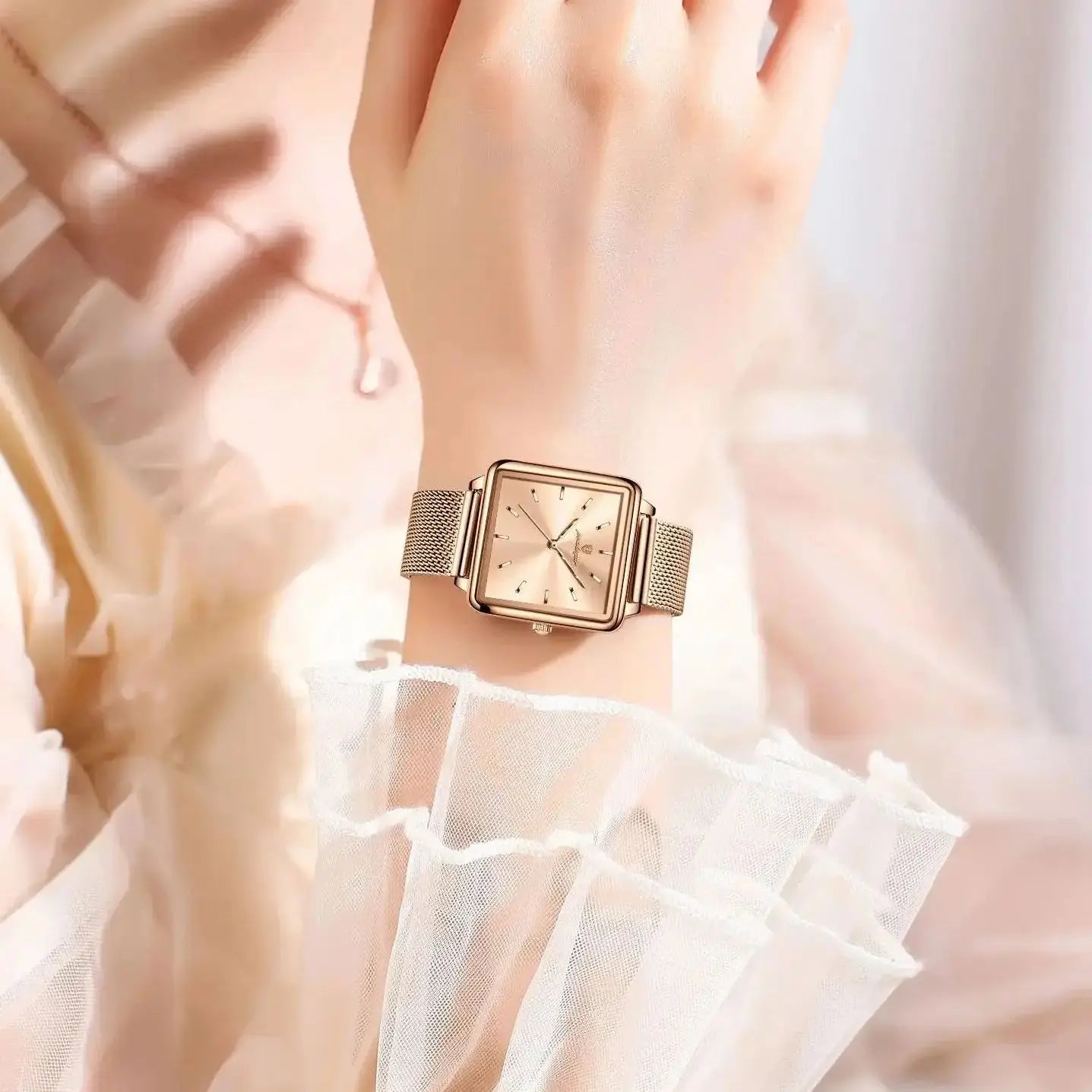 POEDAGAR Reloj cuadrado de moda para mujer, Reloj de malla de acero inoxidable resistente al agua para mujer, relojes de cuarzo elegantes para mujer, Reloj femenino
