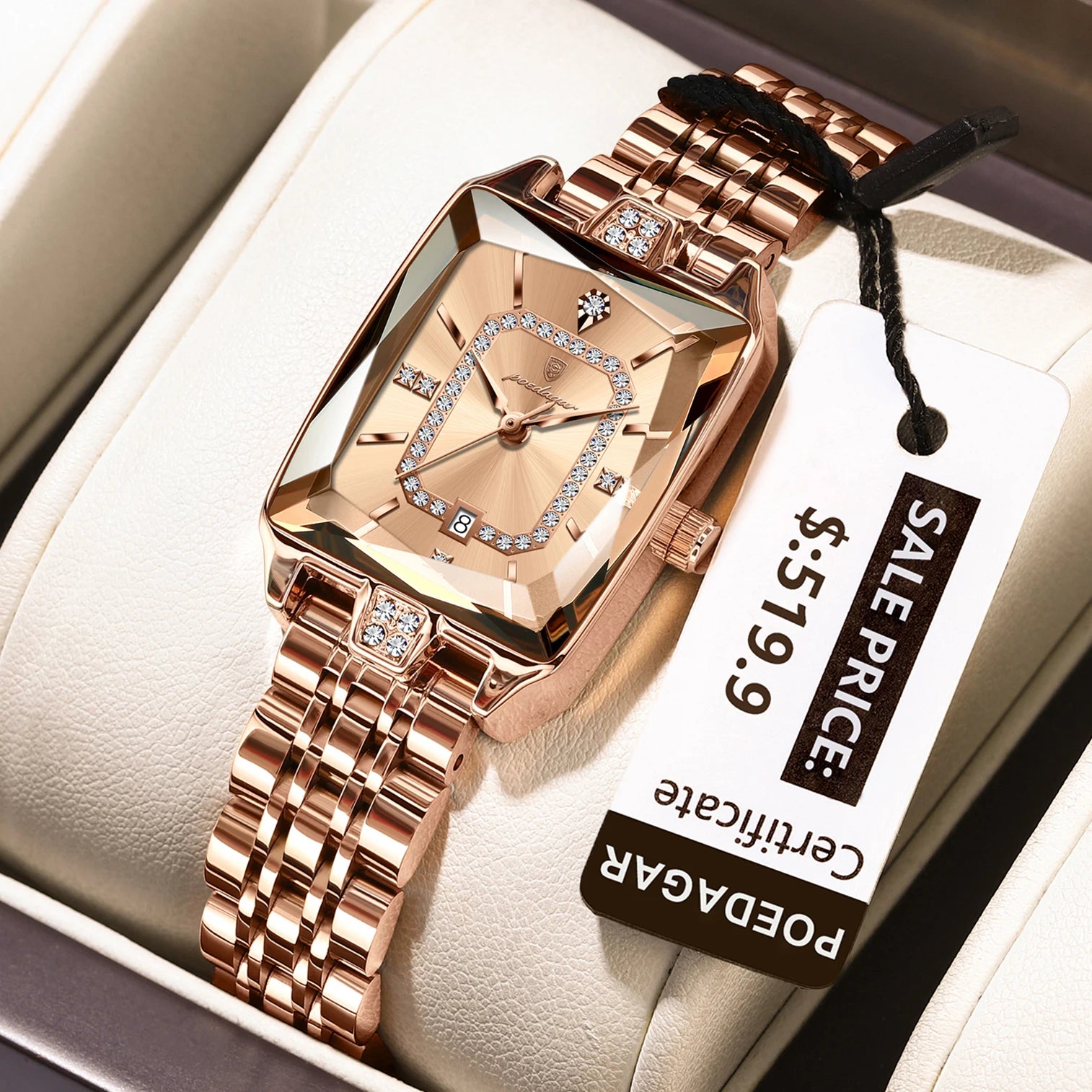 Reloj POEDAGAR de lujo para mujer, calendario resistente al agua, reloj de mujer de alta calidad, relojes de cuarzo de acero inoxidable para mujer, elegante + caja