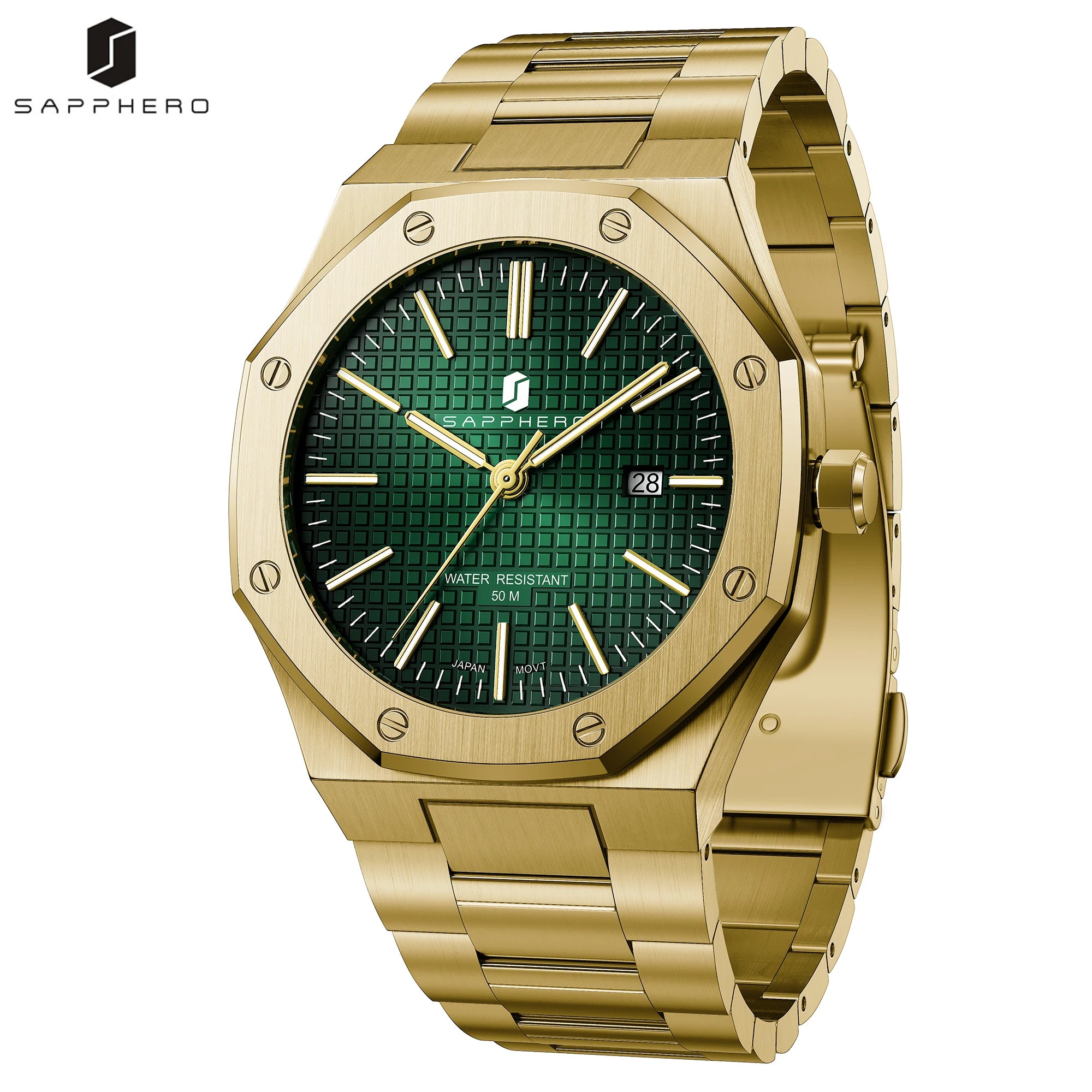 SAPPHERO Reloj analógico hombre, acero inoxidable movimiento cuarzo alta precisión, visualización fecha, impermeable 50M, estilo negocio casual, resistente arañazos duradero, regalo ideal cumpleaños fiesta uso diario l