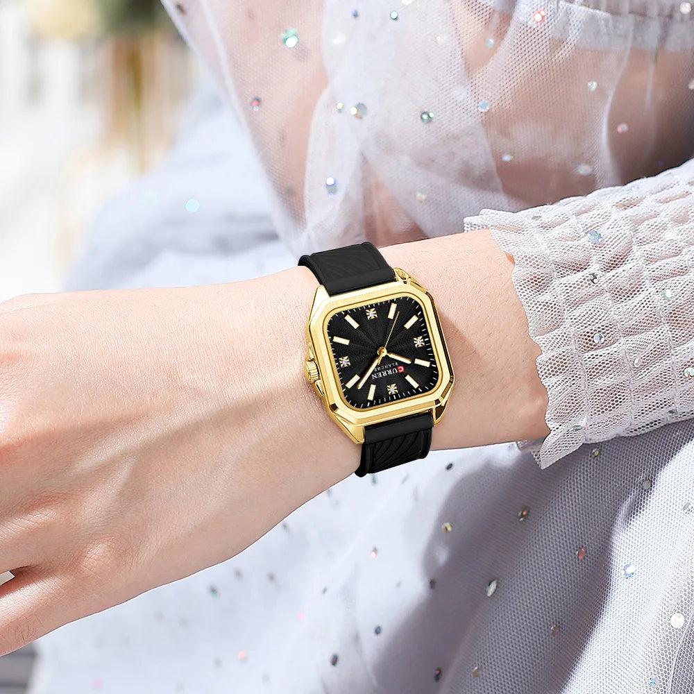 Reloj CURREN de cuarzo cuadrado minimalista a la moda para mujer, relojes deportivos informales de silicona para regalo para mujer