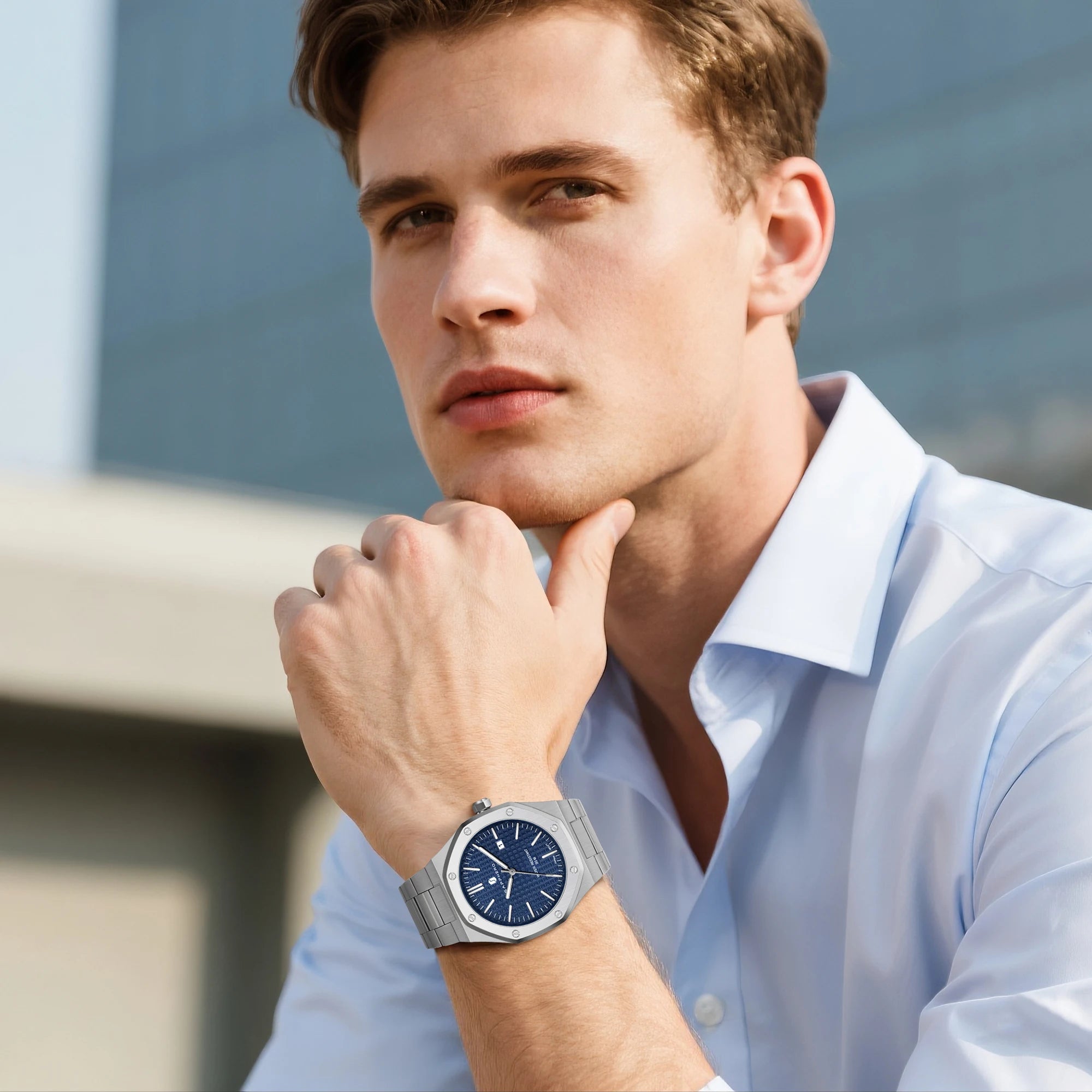 SAPPHERO Reloj analógico hombre, acero inoxidable movimiento cuarzo alta precisión, visualización fecha, impermeable 50M, estilo negocio casual, resistente arañazos duradero, regalo ideal cumpleaños fiesta uso diario l