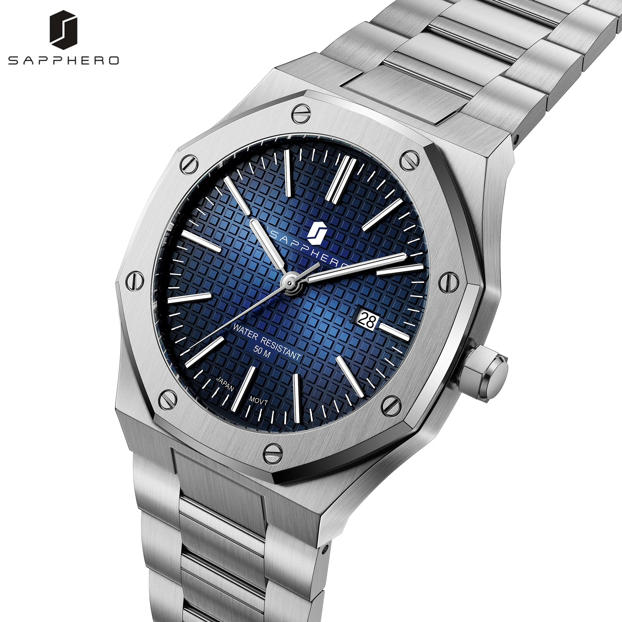 SAPPHERO Reloj analógico hombre, acero inoxidable movimiento cuarzo alta precisión, visualización fecha, impermeable 50M, estilo negocio casual, resistente arañazos duradero, regalo ideal cumpleaños fiesta uso diario l