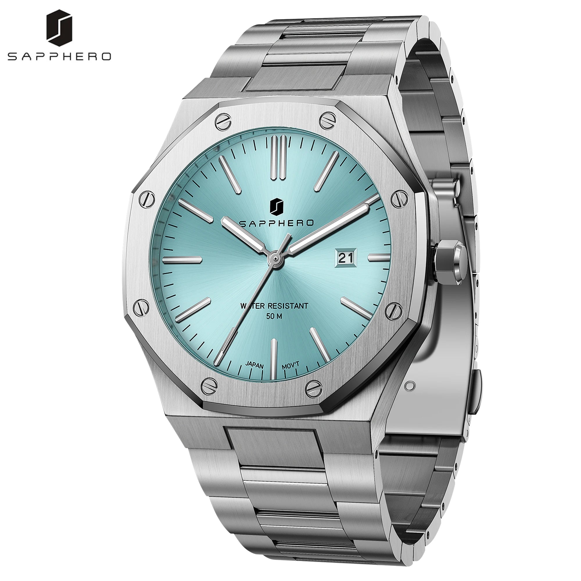 SAPPHERO Reloj analógico hombre, acero inoxidable movimiento cuarzo alta precisión, visualización fecha, impermeable 50M, estilo negocio casual, resistente arañazos duradero, regalo ideal cumpleaños fiesta uso diario l