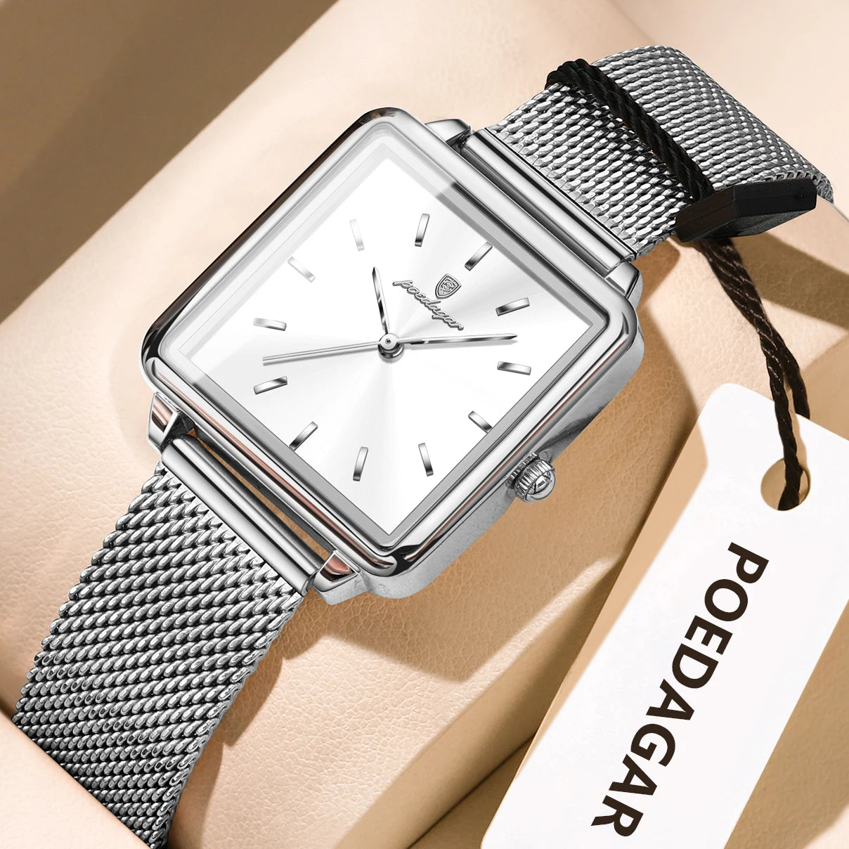 POEDAGAR Reloj cuadrado de moda para mujer, Reloj de malla de acero inoxidable resistente al agua para mujer, relojes de cuarzo elegantes para mujer, Reloj femenino