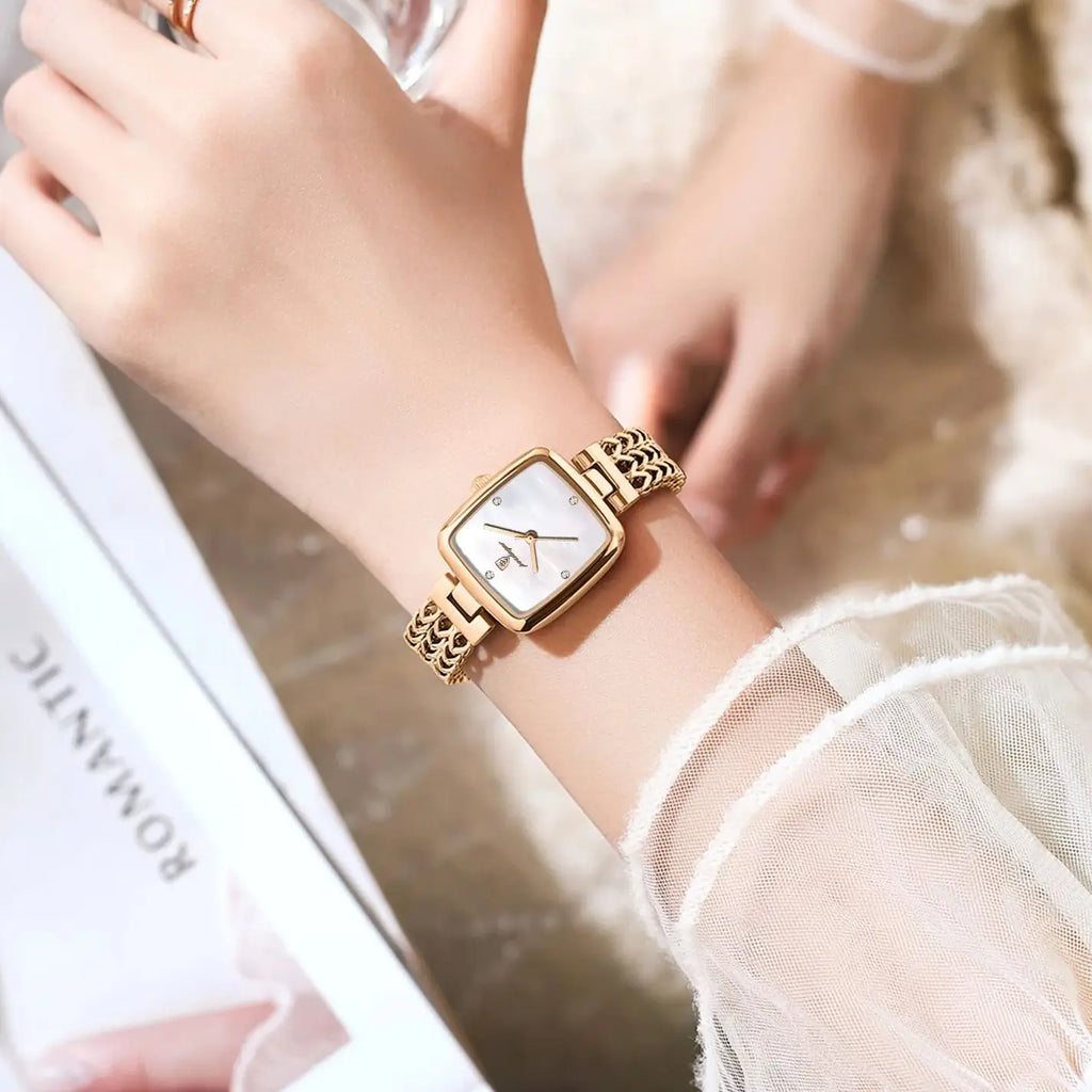 Reloj elegante cuadrado POEDAGAR para mujer, resistente al agua, de acero inoxidable, reloj de lujo para mujer, exquisito reloj de pulsera de cuarzo para dama.