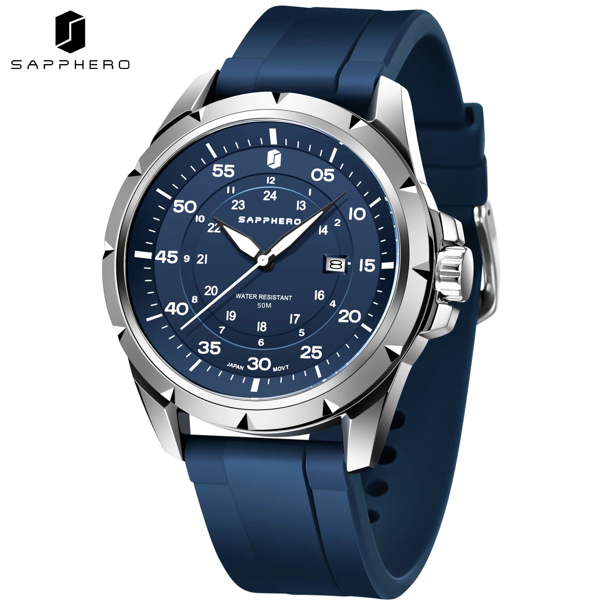 SAPPHERO Reloj Hombre Cuarzo Cronógrafo Deportivo Moda Acero Inoxidable Esfera Azul Pantalla de Fecha Impermeable 50M Estilo Casual Outdoor Reloj Elegante Negocios Lujo Regalo Hombre Uso Diario