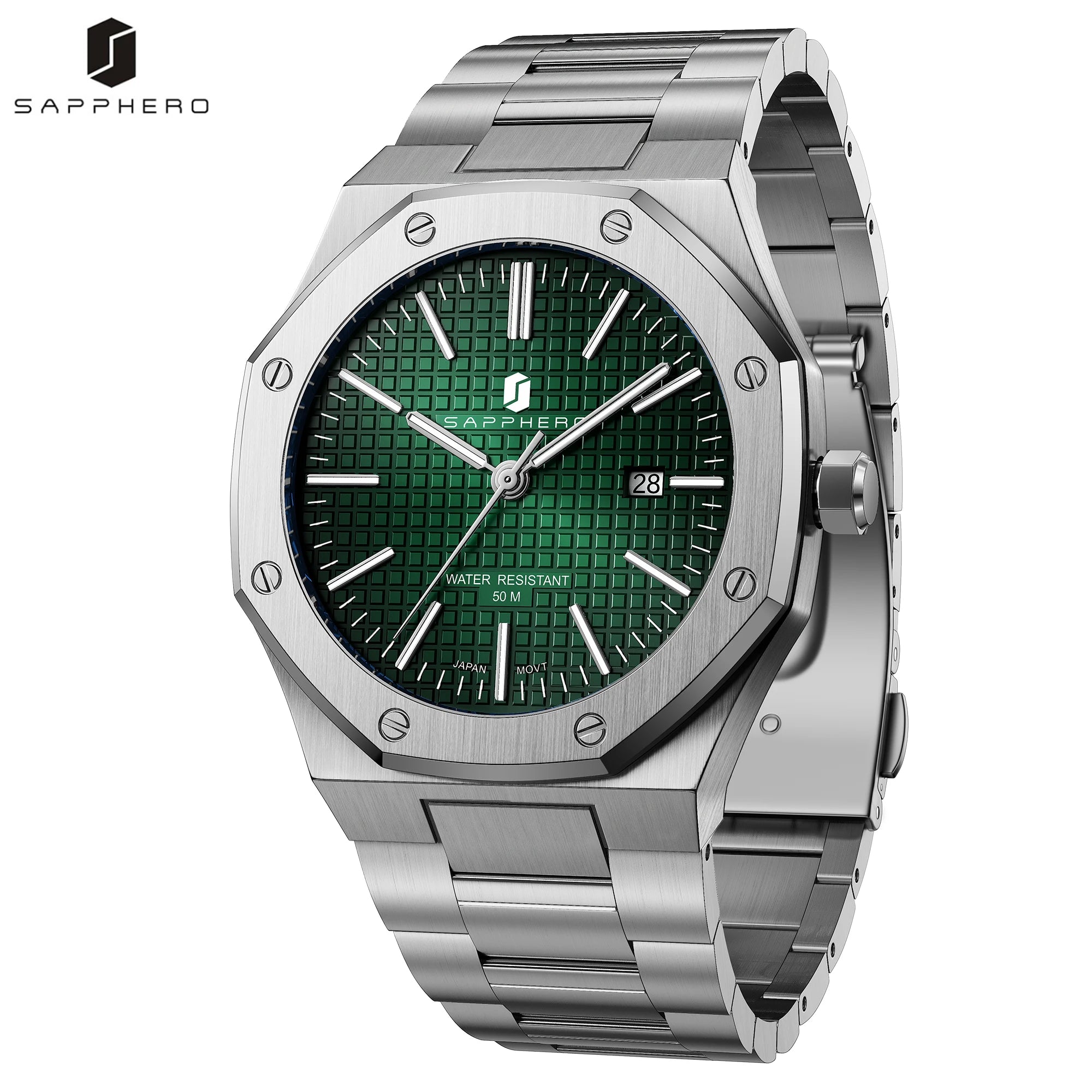 SAPPHERO Reloj analógico hombre, acero inoxidable movimiento cuarzo alta precisión, visualización fecha, impermeable 50M, estilo negocio casual, resistente arañazos duradero, regalo ideal cumpleaños fiesta uso diario l