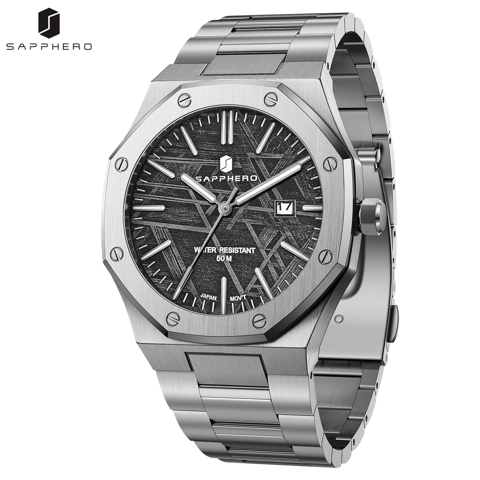 SAPPHERO Reloj analógico hombre, acero inoxidable movimiento cuarzo alta precisión, visualización fecha, impermeable 50M, estilo negocio casual, resistente arañazos duradero, regalo ideal cumpleaños fiesta uso diario l