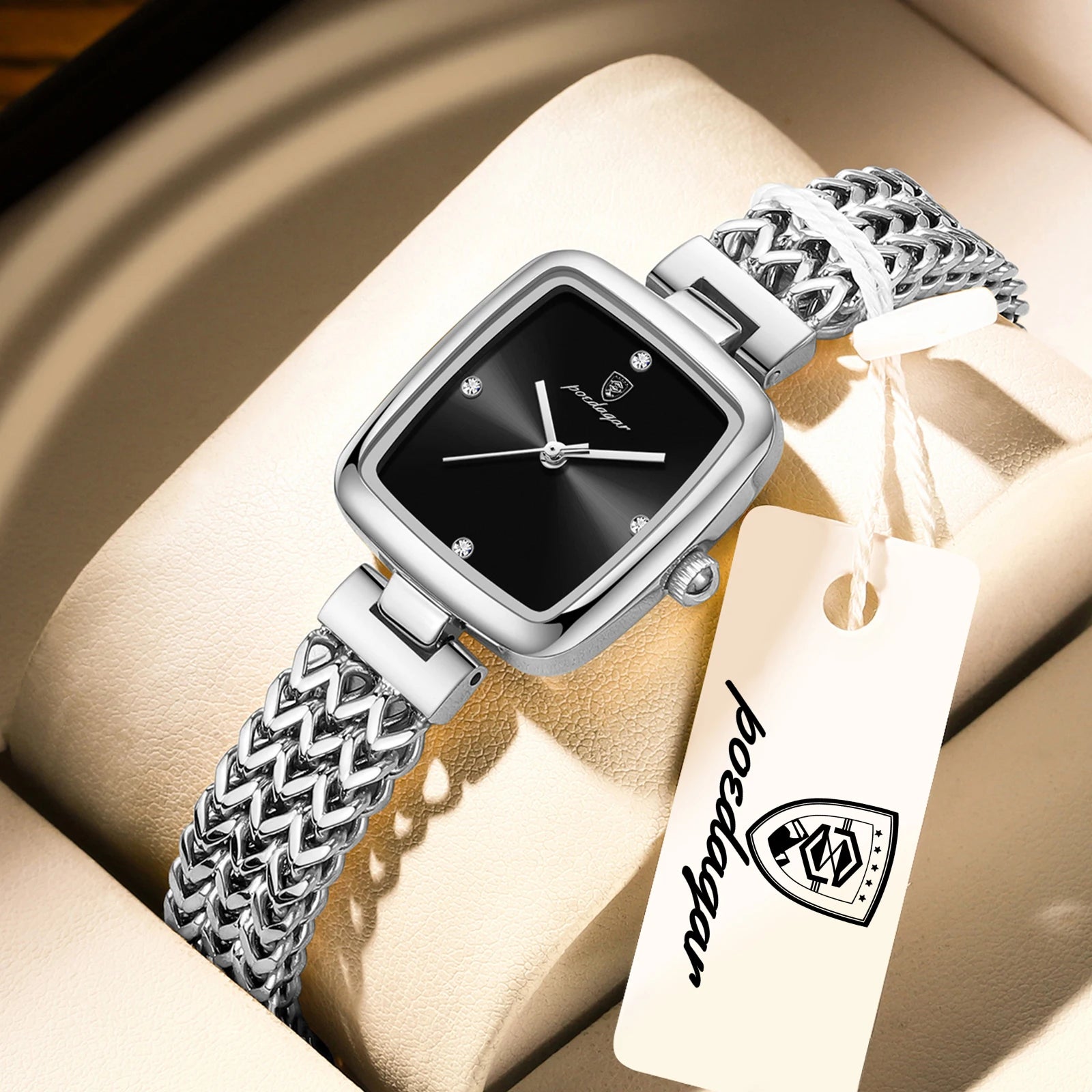 Reloj elegante cuadrado POEDAGAR para mujer, resistente al agua, de acero inoxidable, reloj de lujo para mujer, exquisito reloj de pulsera de cuarzo para dama.