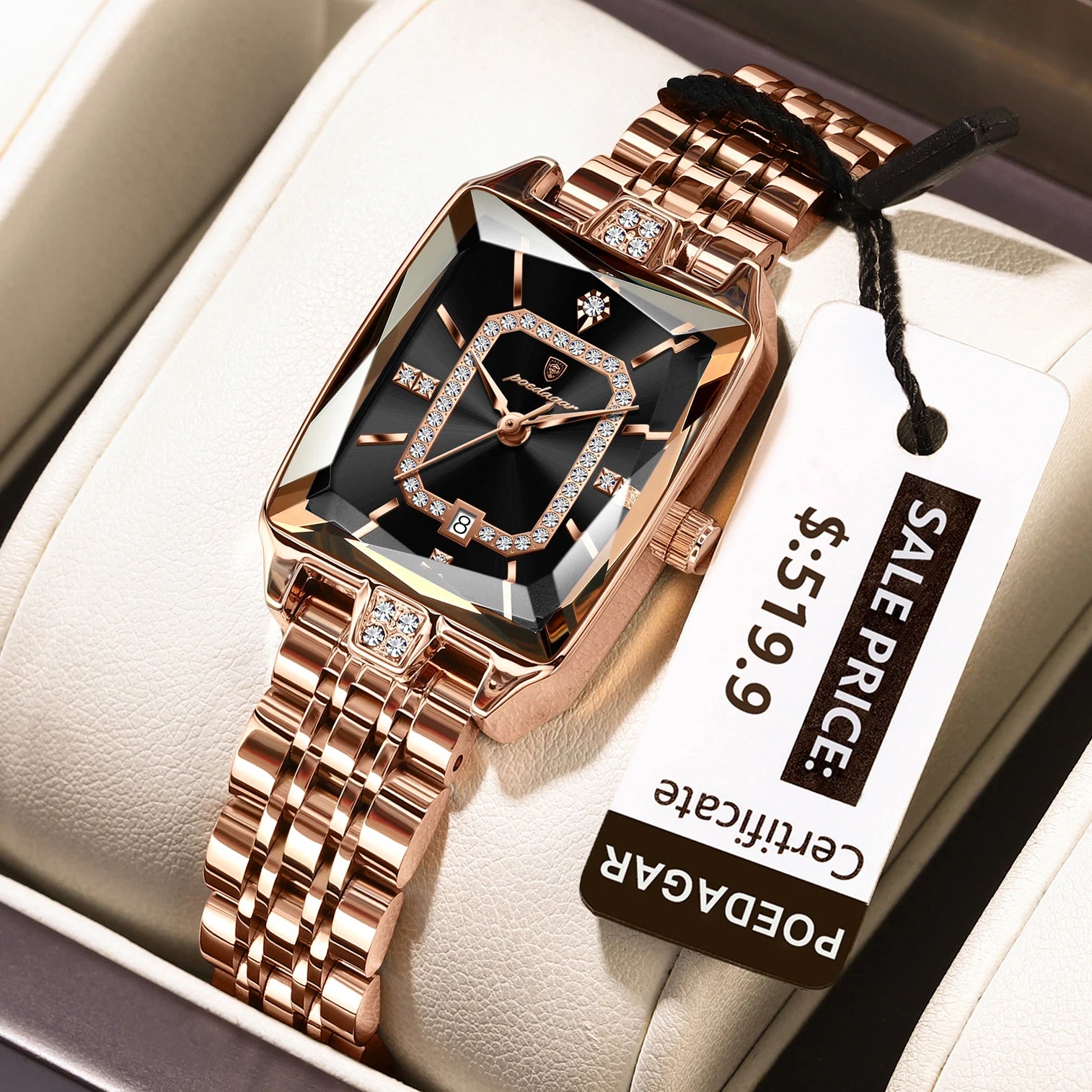 Reloj POEDAGAR de lujo para mujer, calendario resistente al agua, reloj de mujer de alta calidad, relojes de cuarzo de acero inoxidable para mujer, elegante + caja