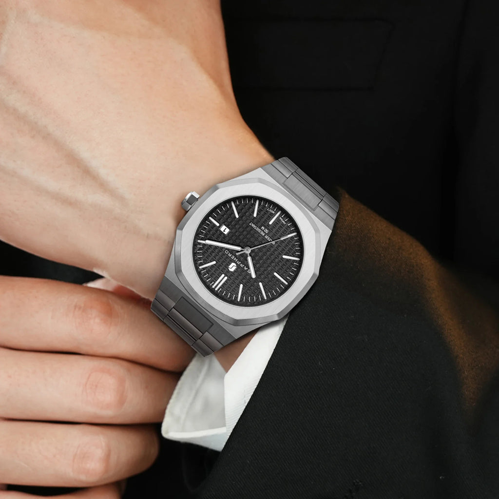 Reloj de cuarzo SAPPHERO para hombre, de acero inoxidable, resistente al agua hasta 50M, con indicador de fecha, manecillas luminosas, reloj de pulsera elegante para negocios, regalo duradero