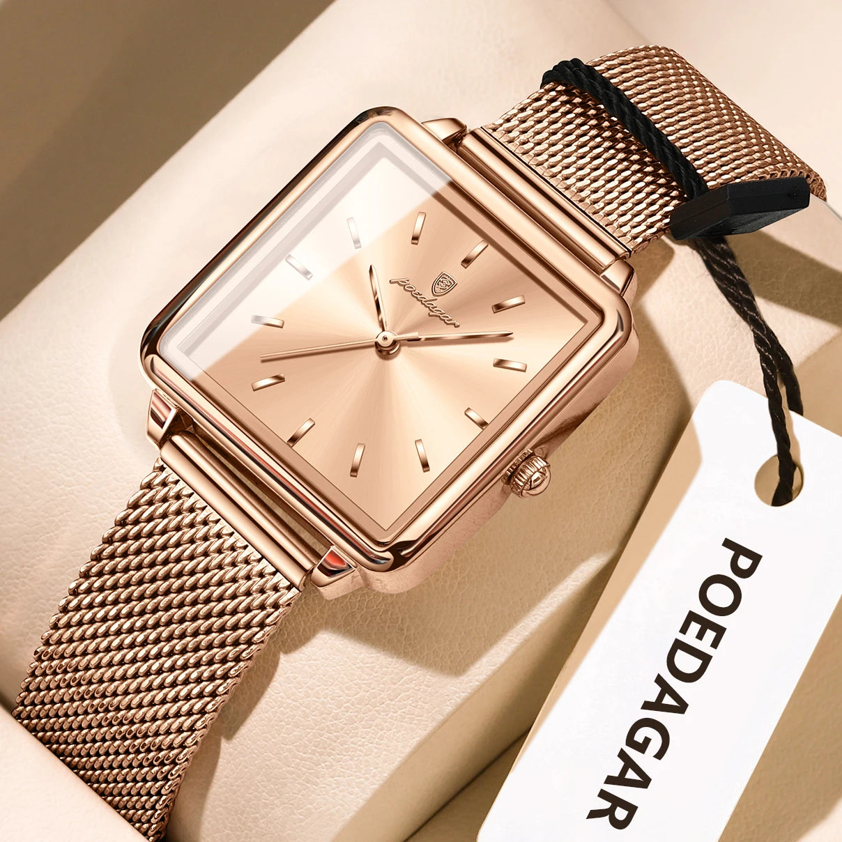 POEDAGAR Reloj cuadrado de moda para mujer, Reloj de malla de acero inoxidable resistente al agua para mujer, relojes de cuarzo elegantes para mujer, Reloj femenino