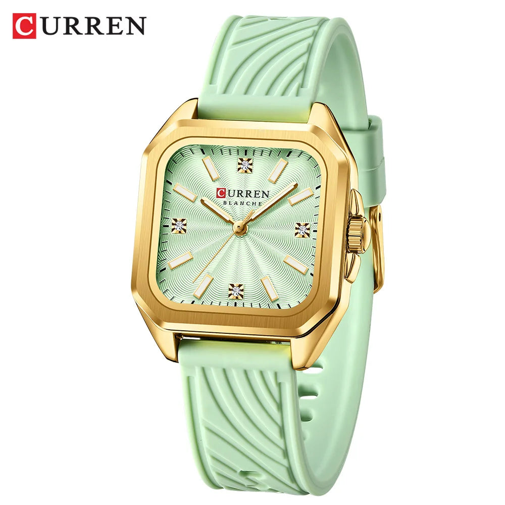 Reloj CURREN de cuarzo cuadrado minimalista a la moda para mujer, relojes deportivos informales de silicona para regalo para mujer