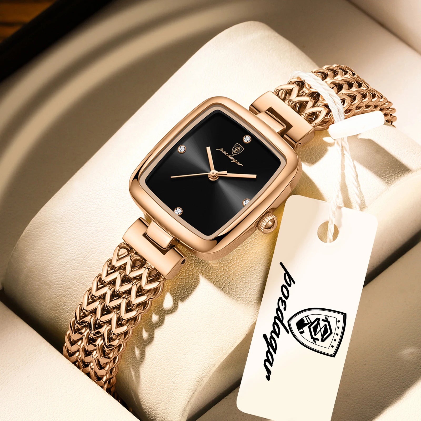 Reloj elegante cuadrado POEDAGAR para mujer, resistente al agua, de acero inoxidable, reloj de lujo para mujer, exquisito reloj de pulsera de cuarzo para dama.