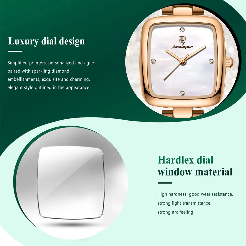 Reloj elegante cuadrado POEDAGAR para mujer, resistente al agua, de acero inoxidable, reloj de lujo para mujer, exquisito reloj de pulsera de cuarzo para dama.