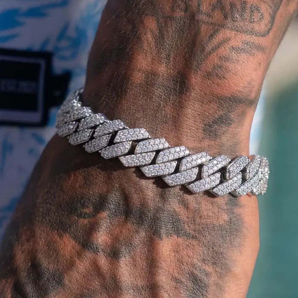 Pulseras de cadena cubana con eslabones helados de 14MM para hombres y mujeres, diamantes de imitación completos, pulsera cubana gruesa de Miami, regalo de joyería Punk Hip Hop