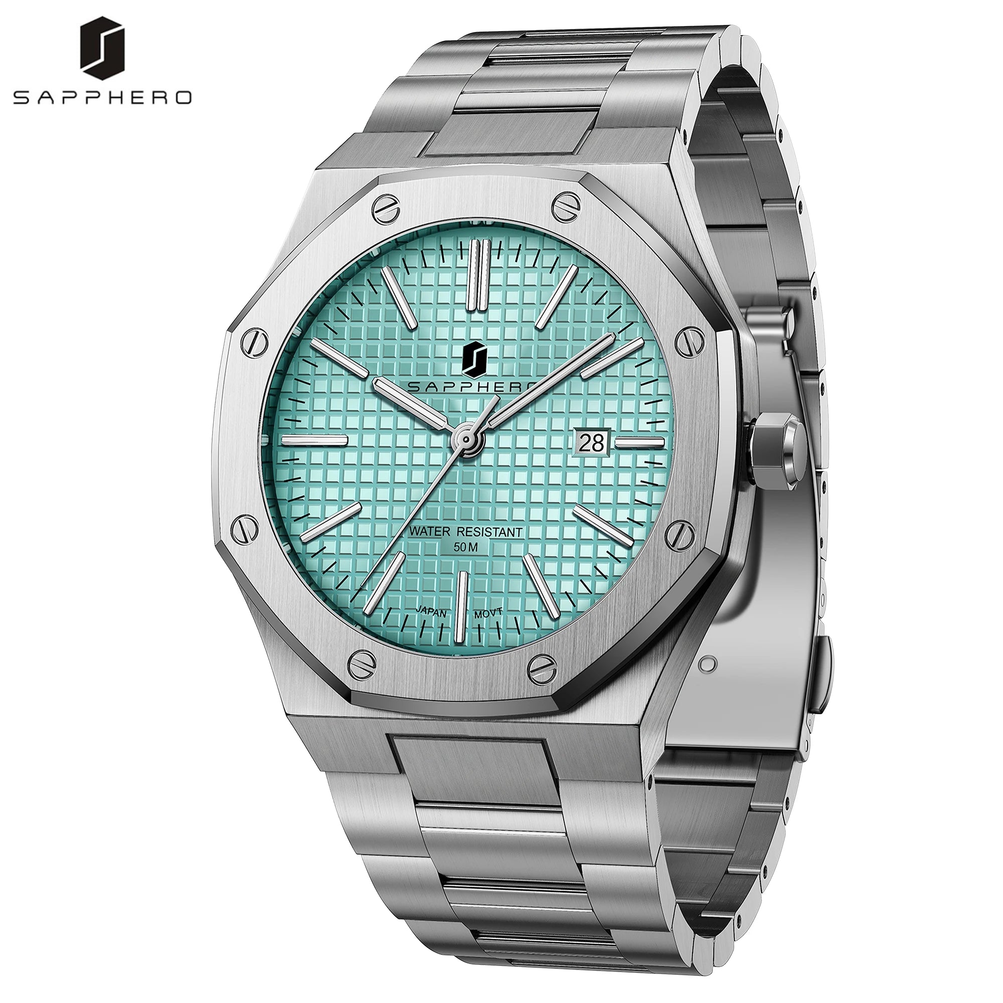SAPPHERO Reloj analógico hombre, acero inoxidable movimiento cuarzo alta precisión, visualización fecha, impermeable 50M, estilo negocio casual, resistente arañazos duradero, regalo ideal cumpleaños fiesta uso diario l