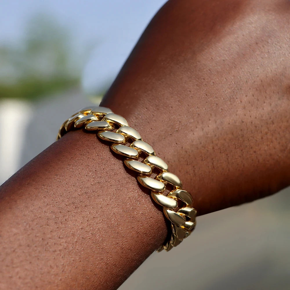 Pulseras de cadena cubana con eslabones helados de 14MM para hombres y mujeres, diamantes de imitación completos, pulsera cubana gruesa de Miami, regalo de joyería Punk Hip Hop