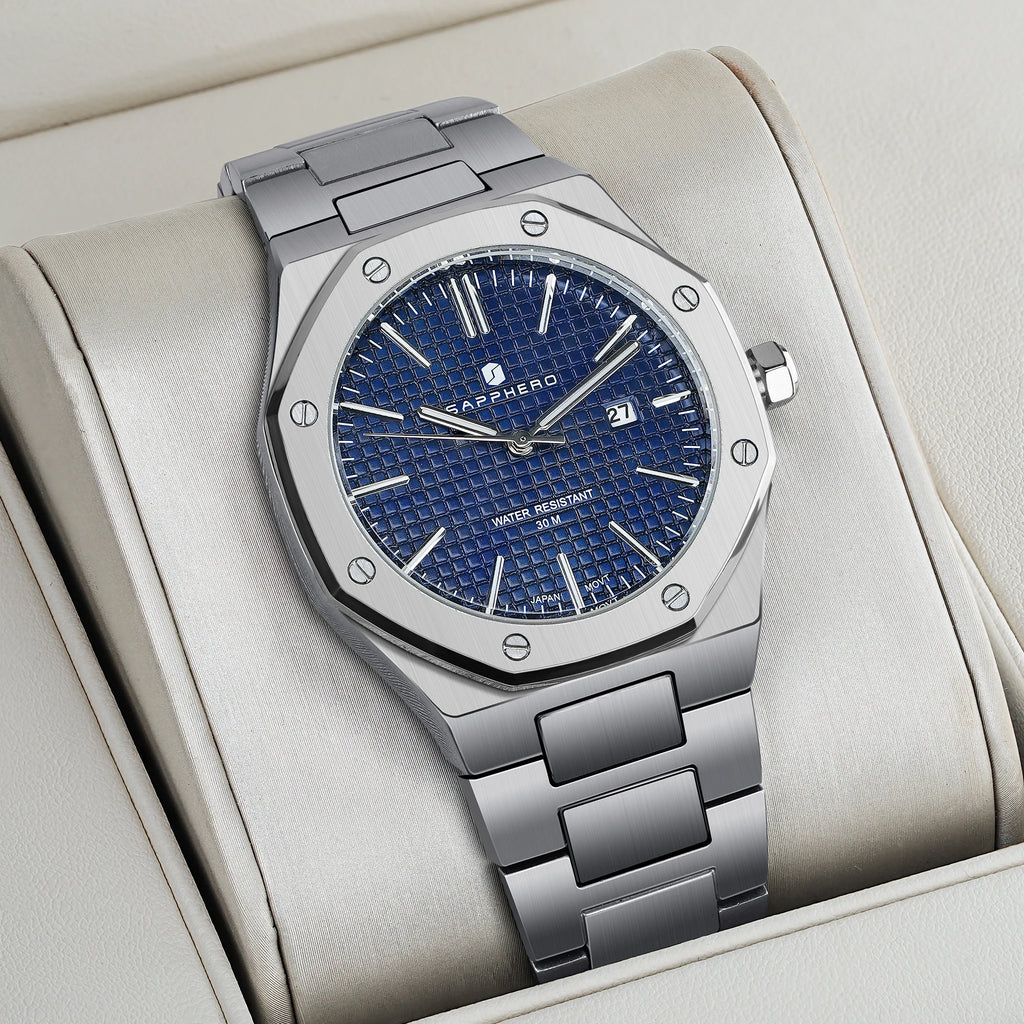 SAPPHERO Reloj analógico hombre, acero inoxidable movimiento cuarzo alta precisión, visualización fecha, impermeable 50M, estilo negocio casual, resistente arañazos duradero, regalo ideal cumpleaños fiesta uso diario l