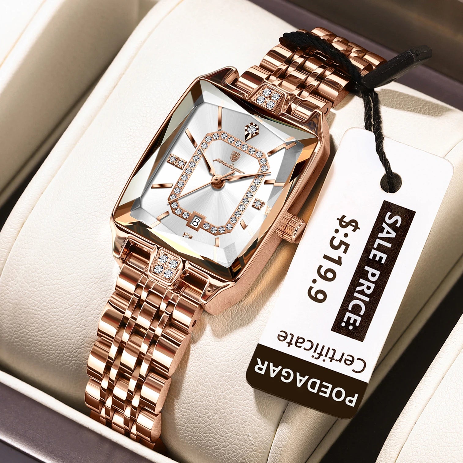 Reloj POEDAGAR de lujo para mujer, calendario resistente al agua, reloj de mujer de alta calidad, relojes de cuarzo de acero inoxidable para mujer, elegante + caja