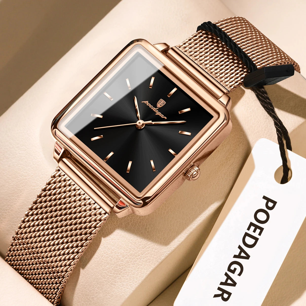 POEDAGAR Reloj cuadrado de moda para mujer, Reloj de malla de acero inoxidable resistente al agua para mujer, relojes de cuarzo elegantes para mujer, Reloj femenino