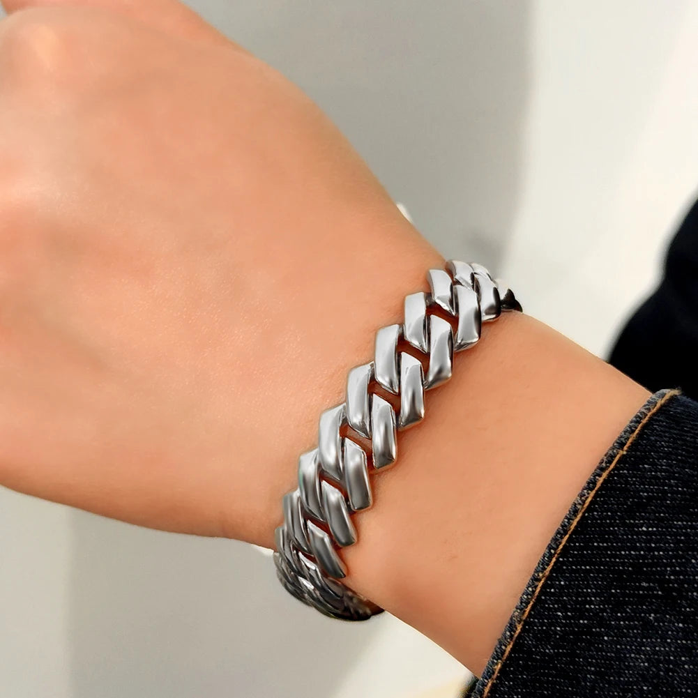 Pulseras de cadena cubana con eslabones helados de 14MM para hombres y mujeres, diamantes de imitación completos, pulsera cubana gruesa de Miami, regalo de joyería Punk Hip Hop