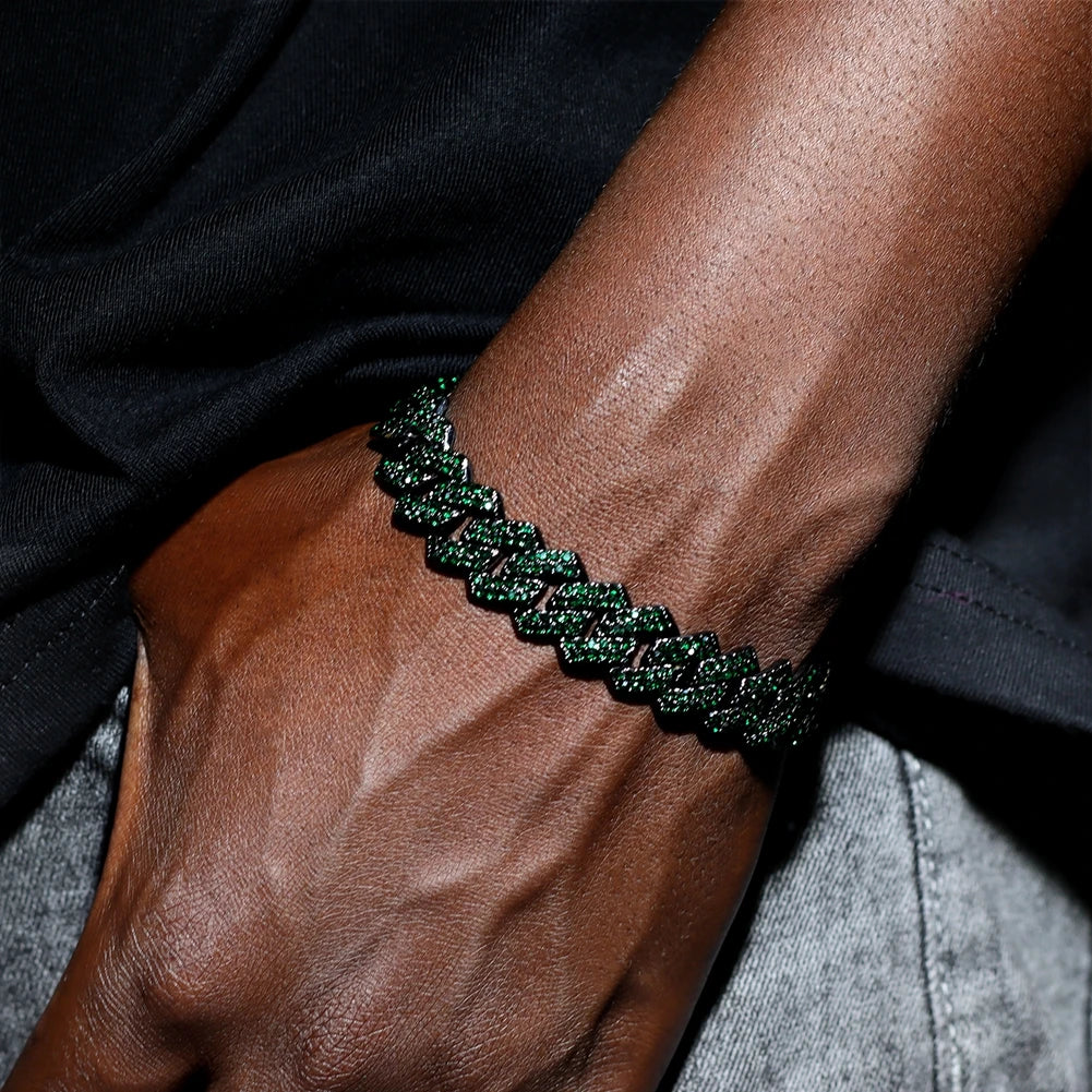 Pulseras de cadena cubana con eslabones helados de 14MM para hombres y mujeres, diamantes de imitación completos, pulsera cubana gruesa de Miami, regalo de joyería Punk Hip Hop