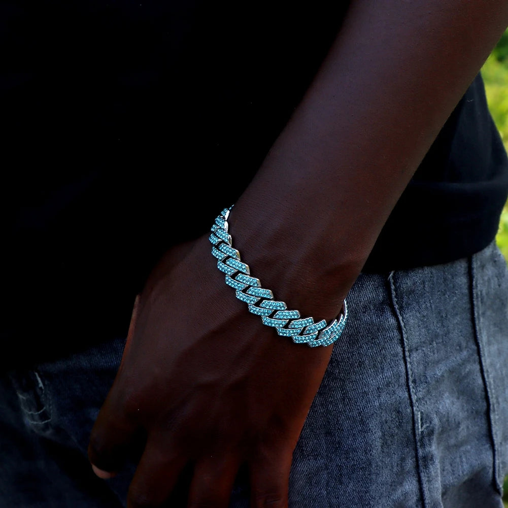 Pulseras de cadena cubana con eslabones helados de 14MM para hombres y mujeres, diamantes de imitación completos, pulsera cubana gruesa de Miami, regalo de joyería Punk Hip Hop