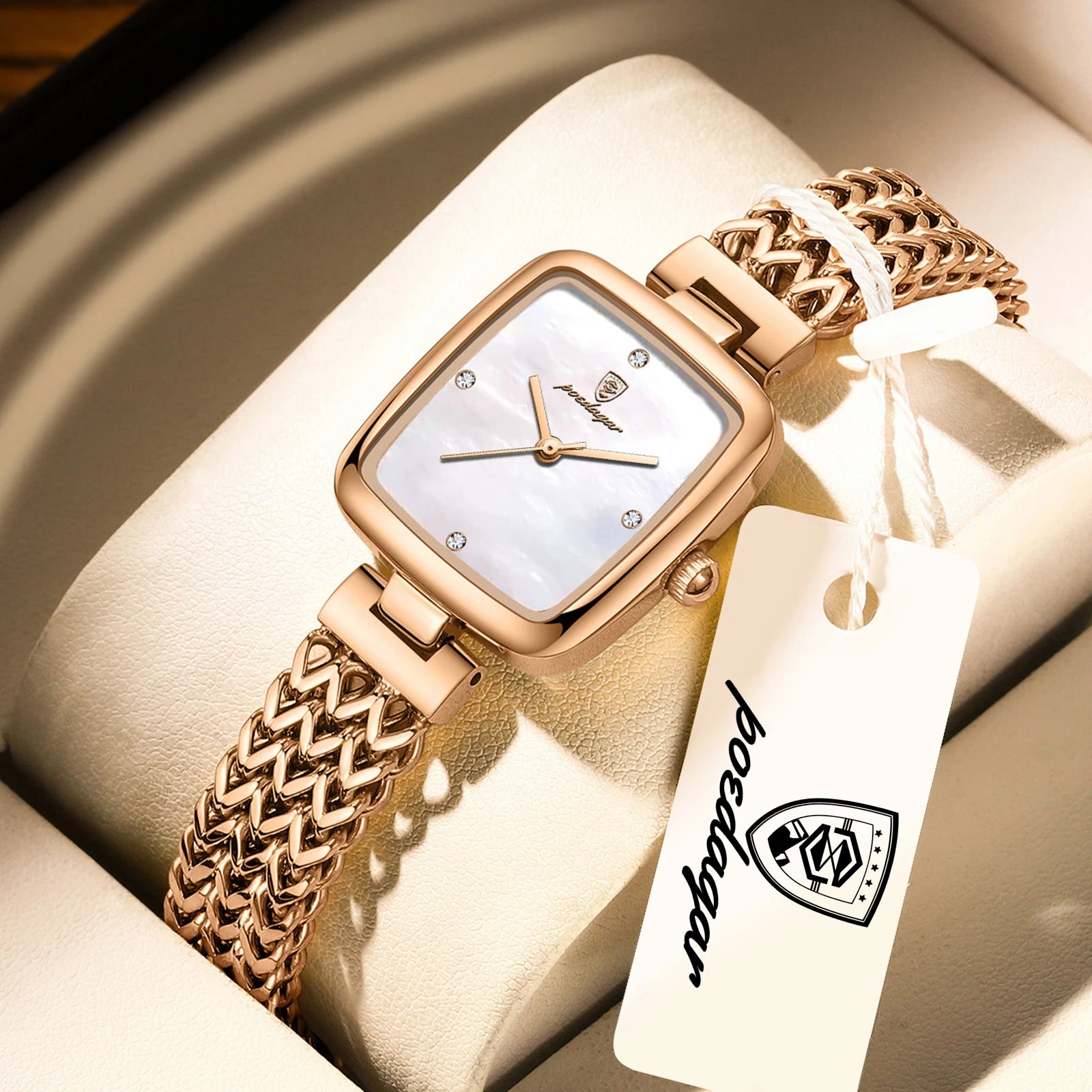 Reloj elegante cuadrado POEDAGAR para mujer, resistente al agua, de acero inoxidable, reloj de lujo para mujer, exquisito reloj de pulsera de cuarzo para dama.