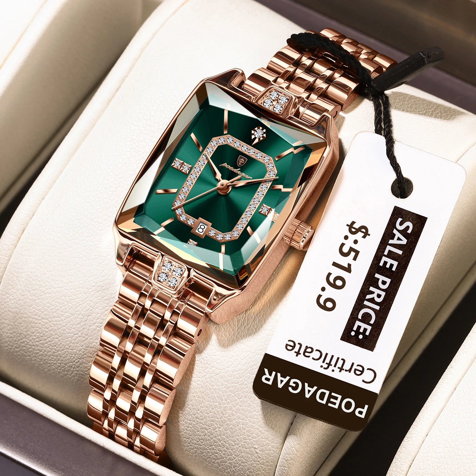 Reloj POEDAGAR de lujo para mujer, calendario resistente al agua, reloj de mujer de alta calidad, relojes de cuarzo de acero inoxidable para mujer, elegante + caja