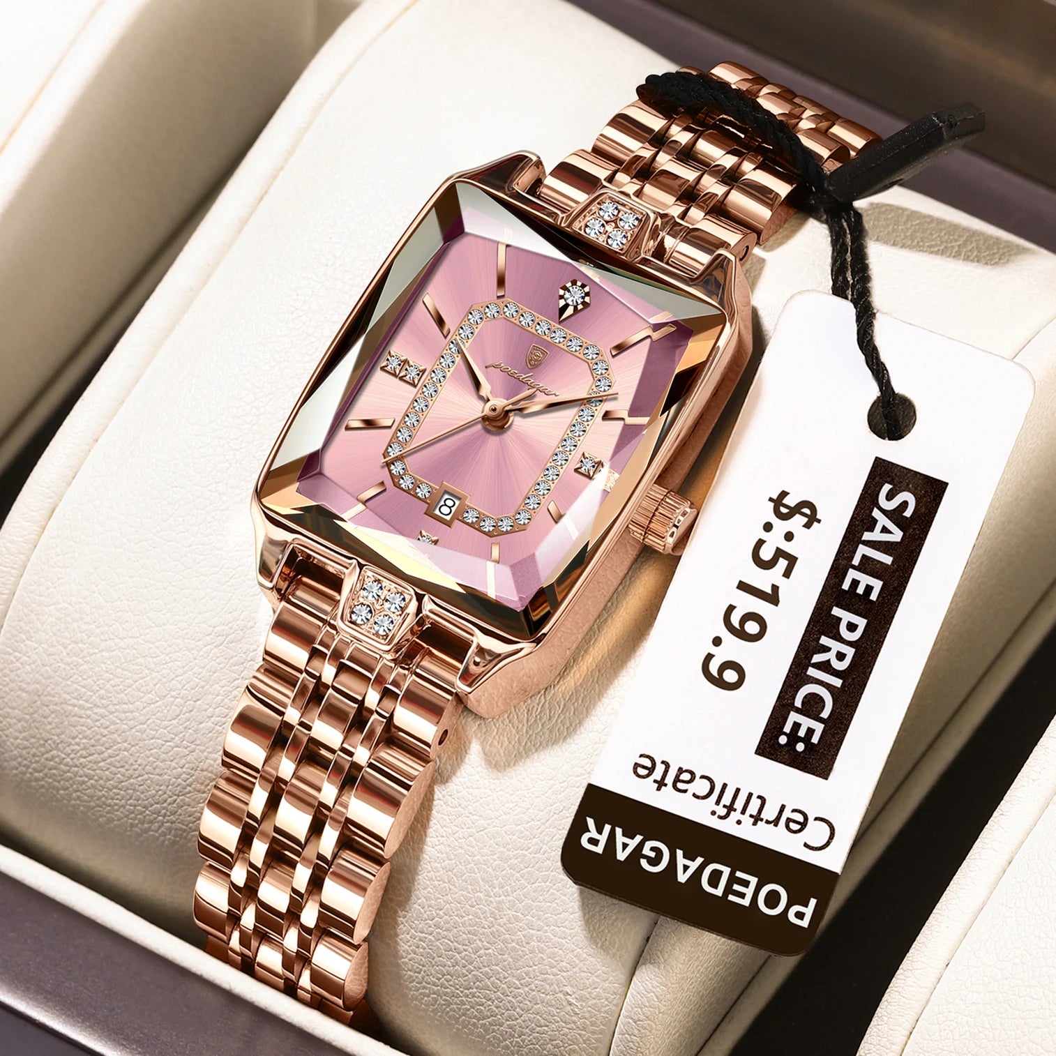 Reloj POEDAGAR de lujo para mujer, calendario resistente al agua, reloj de mujer de alta calidad, relojes de cuarzo de acero inoxidable para mujer, elegante + caja