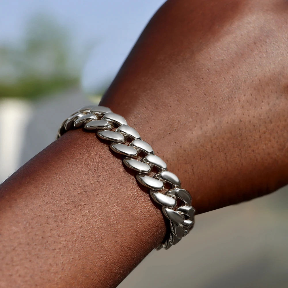 Pulseras de cadena cubana con eslabones helados de 14MM para hombres y mujeres, diamantes de imitación completos, pulsera cubana gruesa de Miami, regalo de joyería Punk Hip Hop
