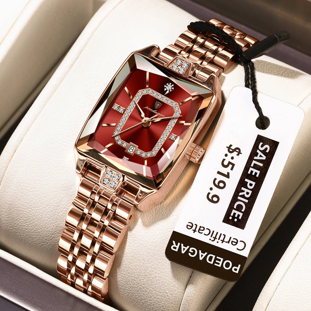 Reloj POEDAGAR de lujo para mujer, calendario resistente al agua, reloj de mujer de alta calidad, relojes de cuarzo de acero inoxidable para mujer, elegante + caja