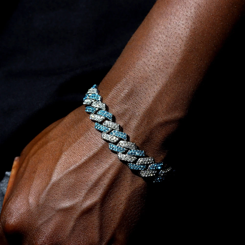 Pulseras de cadena cubana con eslabones helados de 14MM para hombres y mujeres, diamantes de imitación completos, pulsera cubana gruesa de Miami, regalo de joyería Punk Hip Hop