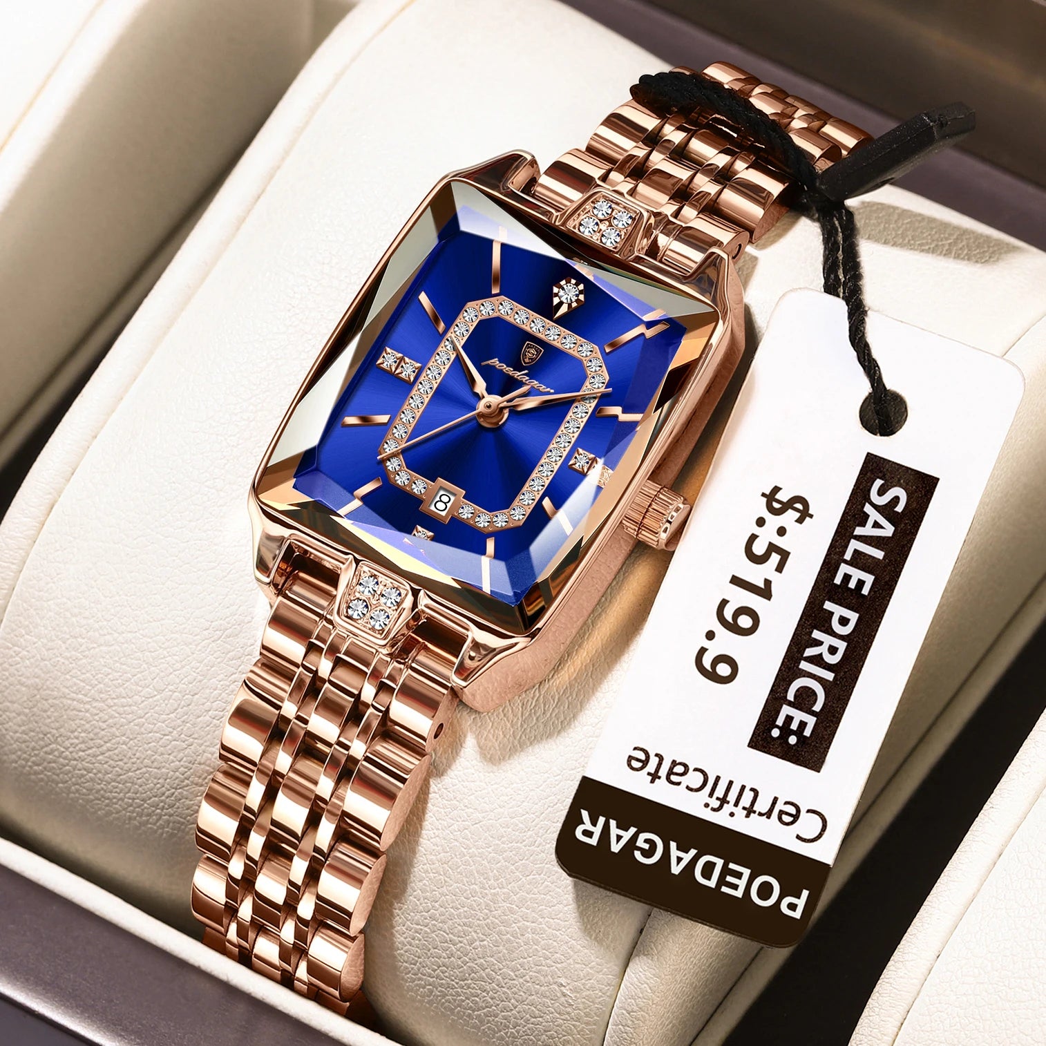 Reloj POEDAGAR de lujo para mujer, calendario resistente al agua, reloj de mujer de alta calidad, relojes de cuarzo de acero inoxidable para mujer, elegante + caja