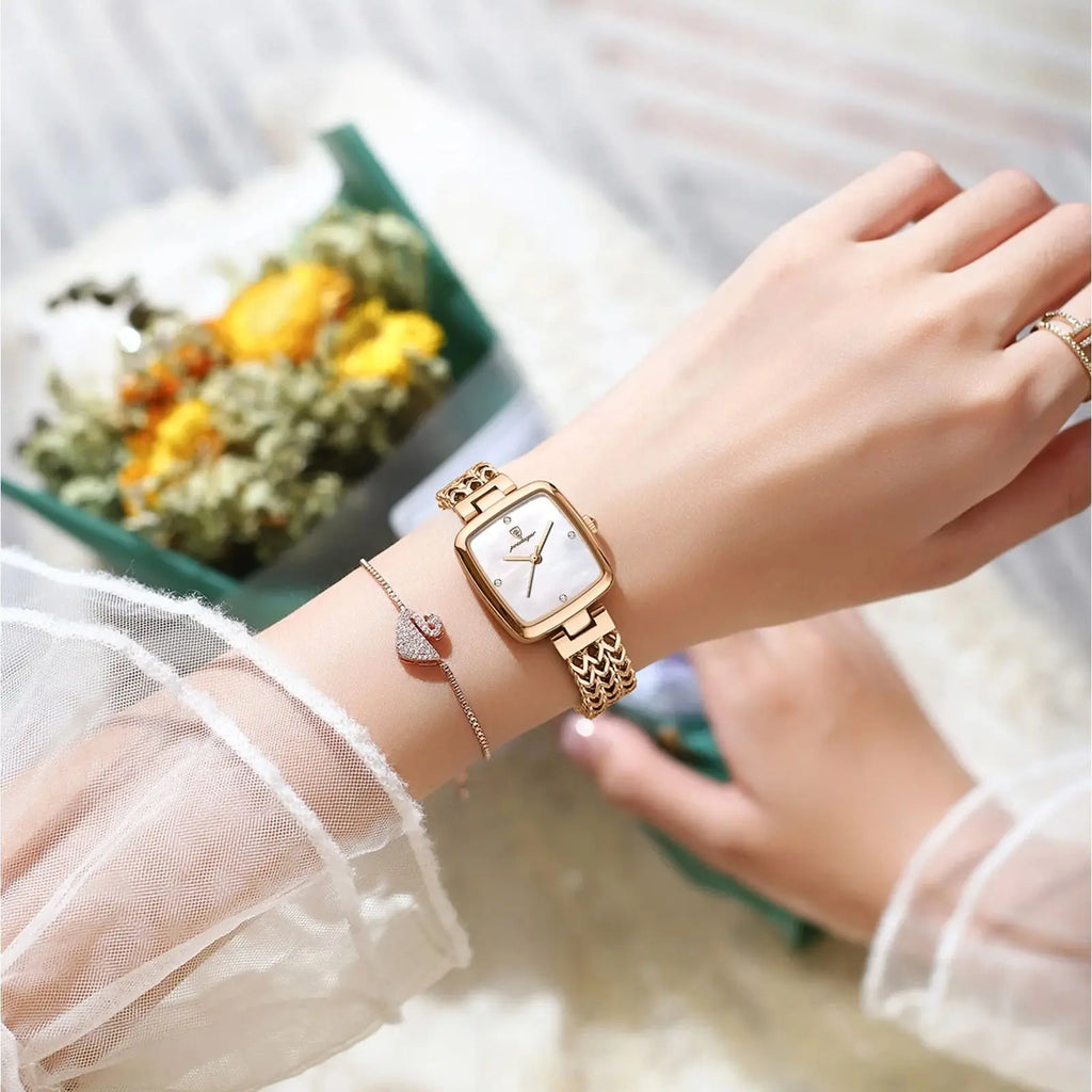 Reloj elegante cuadrado POEDAGAR para mujer, resistente al agua, de acero inoxidable, reloj de lujo para mujer, exquisito reloj de pulsera de cuarzo para dama.