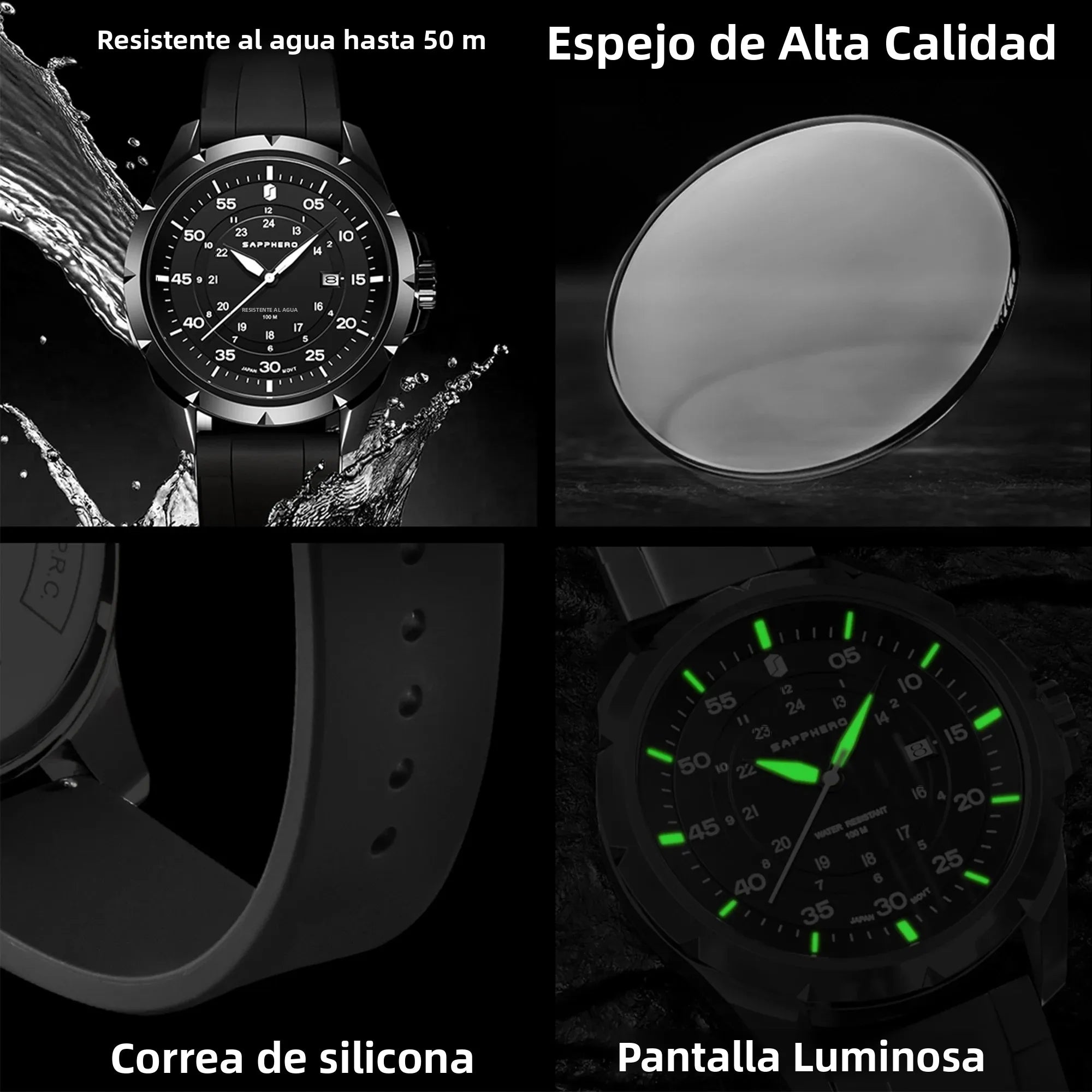 SAPPHERO Reloj Hombre Cuarzo Cronógrafo Deportivo Moda Acero Inoxidable Esfera Azul Pantalla de Fecha Impermeable 50M Estilo Casual Outdoor Reloj Elegante Negocios Lujo Regalo Hombre Uso Diario