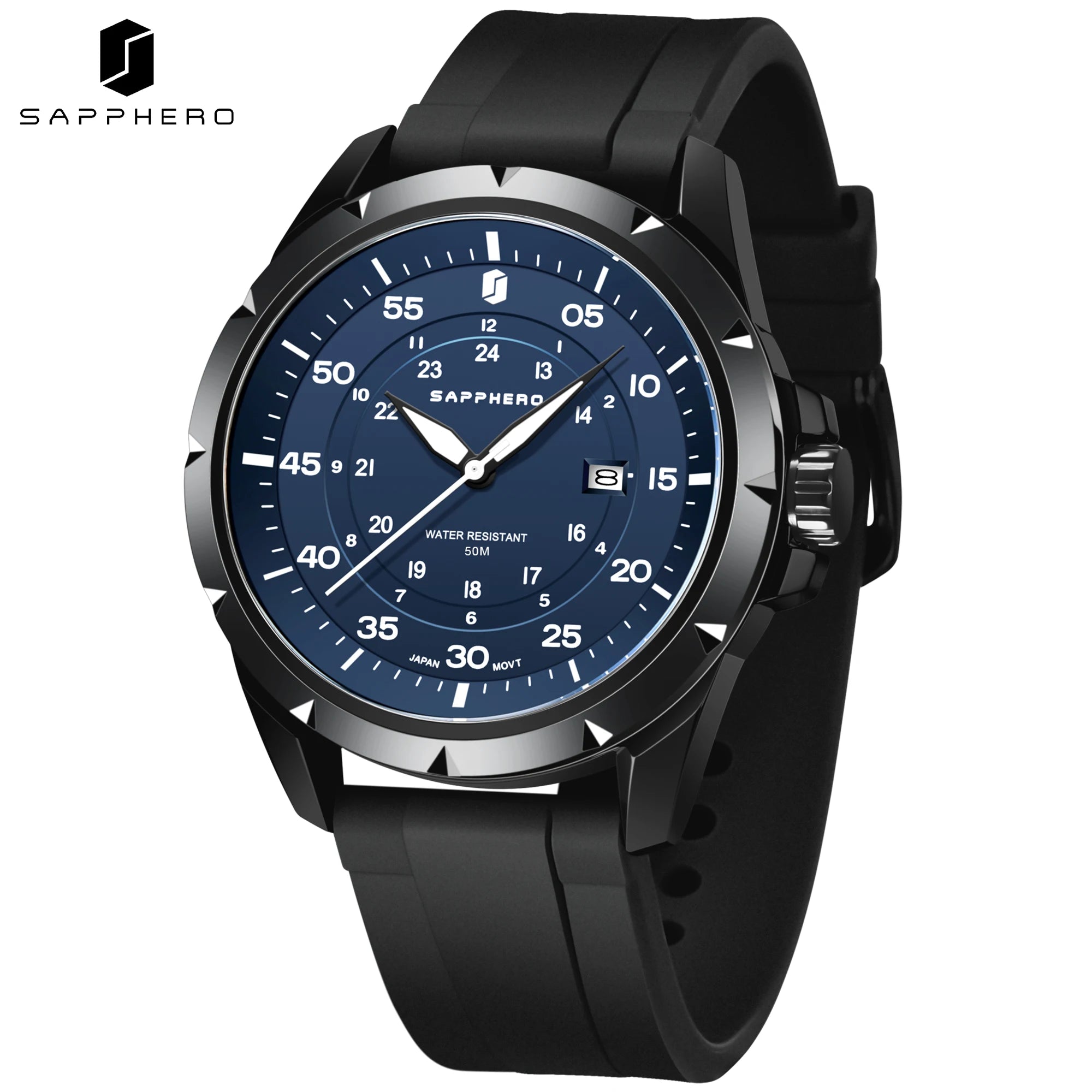 SAPPHERO Reloj Hombre Cuarzo Cronógrafo Deportivo Moda Acero Inoxidable Esfera Azul Pantalla de Fecha Impermeable 50M Estilo Casual Outdoor Reloj Elegante Negocios Lujo Regalo Hombre Uso Diario