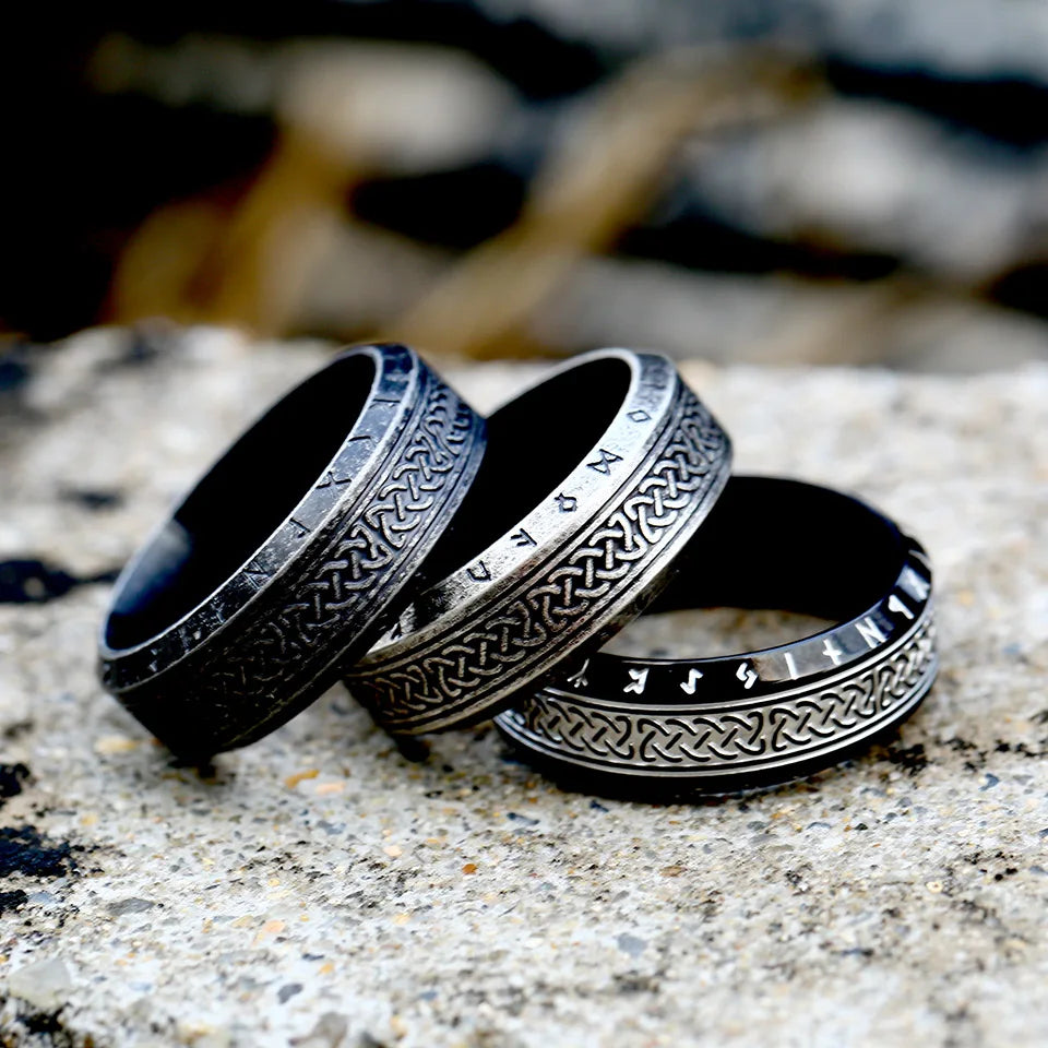 Anillos de runas con amuleto vikingo nórdico de Odin Vintage para hombres, anillo de nudo celta de acero inoxidable fresco, joyería de boda, regalos del Día de San Valentín