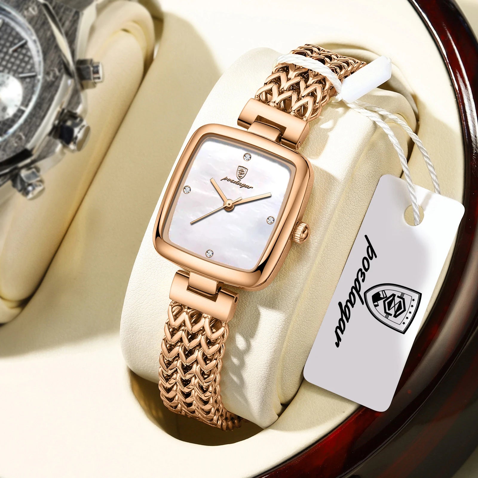 Reloj elegante cuadrado POEDAGAR para mujer, resistente al agua, de acero inoxidable, reloj de lujo para mujer, exquisito reloj de pulsera de cuarzo para dama.
