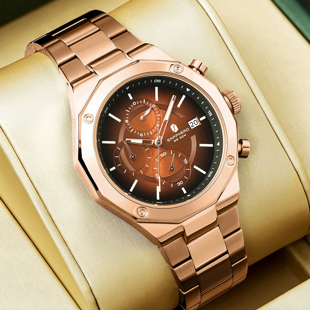SAPHERO Reloj Cronógrafo Hombre de Cuarzo 5ATM Impermeable Acero Inoxidable con Fecha, Regalo Perfecto para Padre, Esposo, Novio para Navidad, Cumpleaños, San Valentín