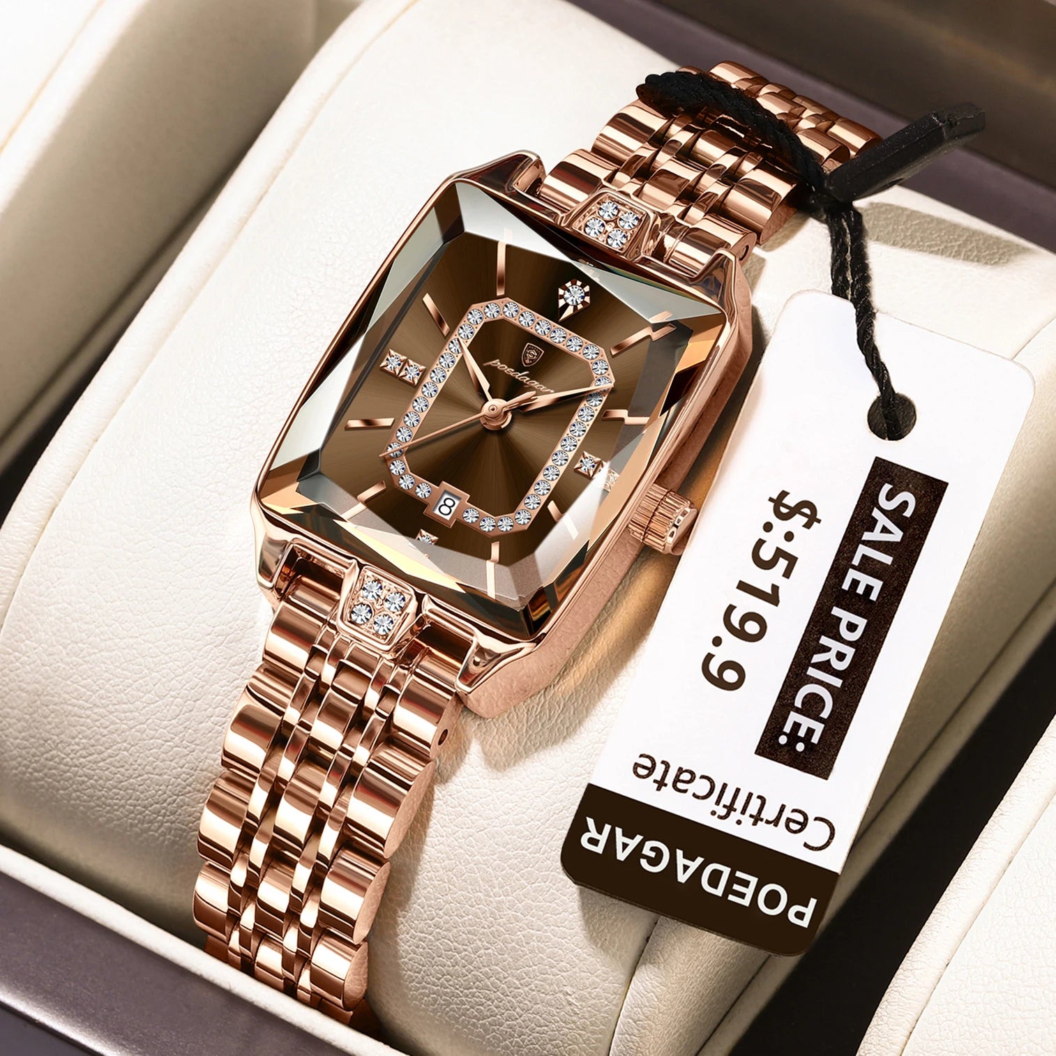 Reloj POEDAGAR de lujo para mujer, calendario resistente al agua, reloj de mujer de alta calidad, relojes de cuarzo de acero inoxidable para mujer, elegante + caja