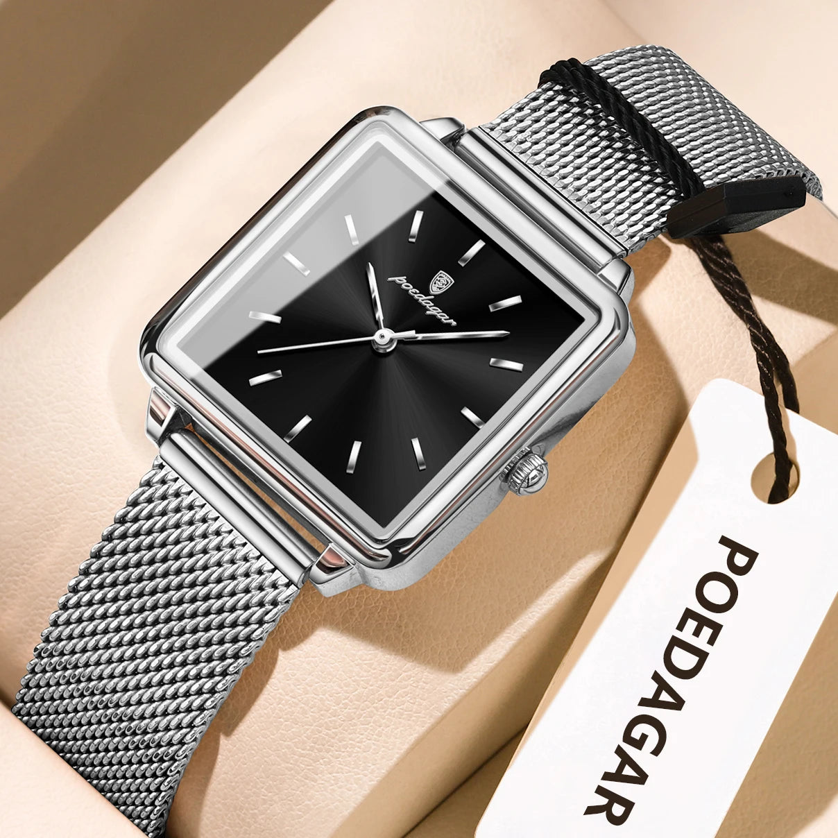 POEDAGAR Reloj cuadrado de moda para mujer, Reloj de malla de acero inoxidable resistente al agua para mujer, relojes de cuarzo elegantes para mujer, Reloj femenino