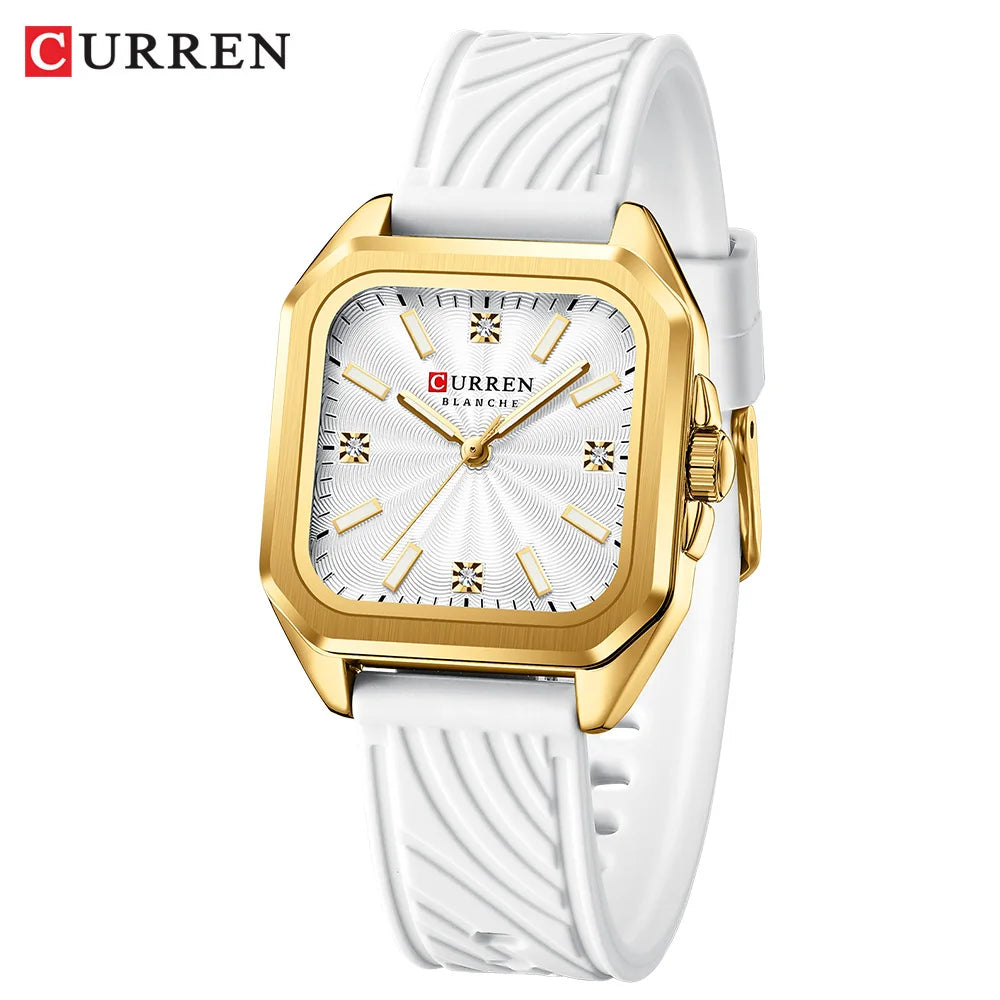 Reloj CURREN de cuarzo cuadrado minimalista a la moda para mujer, relojes deportivos informales de silicona para regalo para mujer