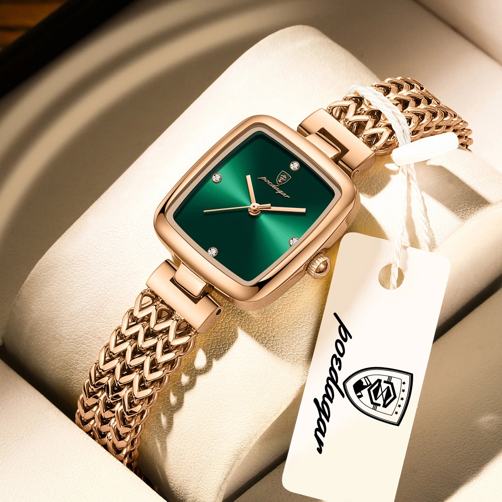 Reloj elegante cuadrado POEDAGAR para mujer, resistente al agua, de acero inoxidable, reloj de lujo para mujer, exquisito reloj de pulsera de cuarzo para dama.